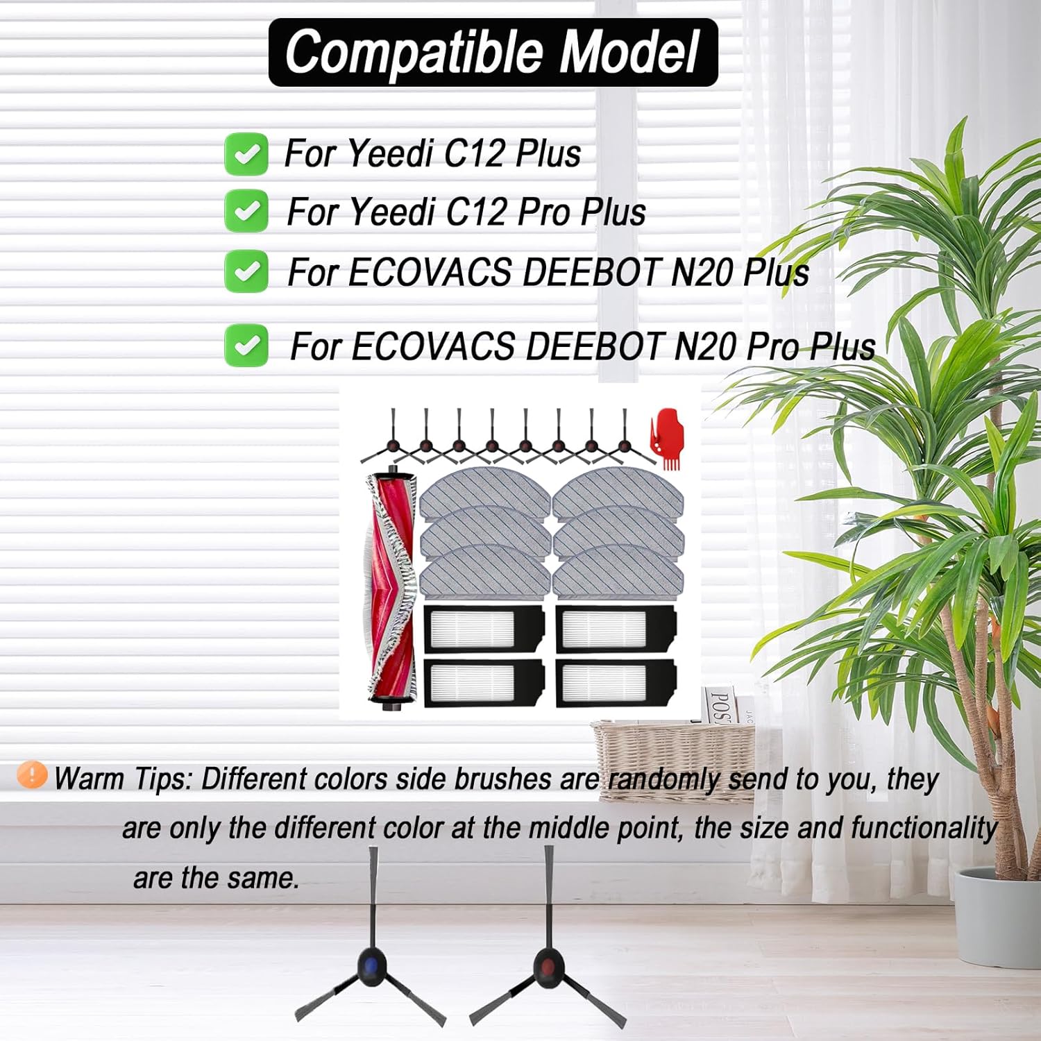 Replacement for ECOVACS DEEBOT N20 Plus, N20 Pro Plus, for Yeedi C12, C12 Pro Plus Robot Vacuum, C12 Accessories,1 Main Brush, 4 Filters, 6 Mop Pads, 8 Side Brushes, N20 Plus Replacement 20 Pcs - Image 3