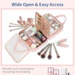 Travel Makeup Bag, Large Capacity Cosmetic Bag, Portable Make Up Bag Organizer for Women, Waterproof Cosmetic Travel Bag with Dividers and Brush Compartment for Cosmetics & Toiletries - Image 3