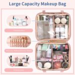 Travel Makeup Bag, Large Capacity Cosmetic Bag, Portable Make Up Bag Organizer for Women, Waterproof Cosmetic Travel Bag with Dividers and Brush Compartment for Cosmetics & Toiletries - Image 7