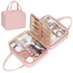Travel Makeup Bag, Large Capacity Cosmetic Bag, Portable Make Up Bag Organizer for Women, Waterproof Cosmetic Travel Bag with Dividers and Brush Compartment for Cosmetics & Toiletries - Image 10