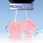2PCS Fuzzy Dice for Car Rear View Mirror with Suction Cup, 2.37" Retro Plush Dice Auto Decoration for Mirror, Cute Classic Mirrors Dice, Universal Rearview Hanging Ornament (Light Pink) - Image 3