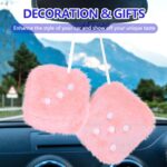 2PCS Fuzzy Dice for Car Rear View Mirror with Suction Cup, 2.37" Retro Plush Dice Auto Decoration for Mirror, Cute Classic Mirrors Dice, Universal Rearview Hanging Ornament (Light Pink) - Image 7