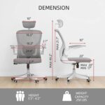 Monhey Office Chair Ergonomic Desk Chair with Lumbar Support&Headrest&Flip-up Arms Height Adjustable Rocking Swivel High Back Computer Chair Warm Taupe Mesh Study Chair (02White+Grey) - Image 3