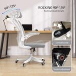 Monhey Office Chair Ergonomic Desk Chair with Lumbar Support&Headrest&Flip-up Arms Height Adjustable Rocking Swivel High Back Computer Chair Warm Taupe Mesh Study Chair (02White+Grey) - Image 4