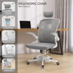 Monhey Office Chair Ergonomic Desk Chair with Lumbar Support&Headrest&Flip-up Arms Height Adjustable Rocking Swivel High Back Computer Chair Warm Taupe Mesh Study Chair (02White+Grey) - Image 5
