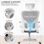Monhey Office Chair Ergonomic Desk Chair with Lumbar Support&Headrest&Flip-up Arms Height Adjustable Rocking Swivel High Back Computer Chair Warm Taupe Mesh Study Chair (02White+Grey) - Image 6