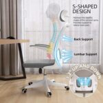 Monhey Office Chair Ergonomic Desk Chair with Lumbar Support&Headrest&Flip-up Arms Height Adjustable Rocking Swivel High Back Computer Chair Warm Taupe Mesh Study Chair (02White+Grey) - Image 7