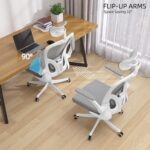 Monhey Office Chair Ergonomic Desk Chair with Lumbar Support&Headrest&Flip-up Arms Height Adjustable Rocking Swivel High Back Computer Chair Warm Taupe Mesh Study Chair (02White+Grey) - Image 8