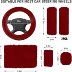 6 PCS Fluffy Steering Wheel Covers Set, 15'' Furry Car Wheel Cover, Soft Gear Shift & Handbrake Cover, Center Console & Seat Belt Shoulder Pads for Women, Car Accessories (Wine Red) - Image 3