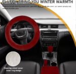 6 PCS Fluffy Steering Wheel Covers Set, 15'' Furry Car Wheel Cover, Soft Gear Shift & Handbrake Cover, Center Console & Seat Belt Shoulder Pads for Women, Car Accessories (Wine Red) - Image 6