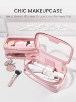 ROWNYEON Waterproof Toiletry Organizer Train Case, CLear Travel Makeup Bag for Women，Transparent Cosmetic Bag，Portable Makeup Case Organizer (pink) - Image 4
