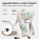 Hbada Office Chair Ergonomic Desk Chair, Office Desk Chairs with PU Silent Wheels, Breathable Mesh Computer Chair with Adjustable Lumbar Support, Flip-up Armrests, Tilt Function, Grey - Image 6