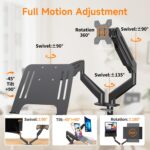 suptek Monitor Laptop Mount Stand,Adjustable Dual Monitor Arms Desk Mount for 11"-17" Notebook and 17"-32" Monitor,2 in 1 Function Monitor Mount with Laptop Tray,Holds up to 22lbs - Image 4