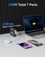 Aluminum Alloy 260W USB C Charger GaN Fast USB C Charging Station 7 Ports 65W Laptop Charger for MacBook Pro/Air/iPad Pro/iPhone (Grey) - Image 3