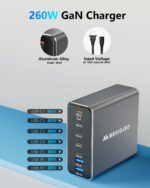 Aluminum Alloy 260W USB C Charger GaN Fast USB C Charging Station 7 Ports 65W Laptop Charger for MacBook Pro/Air/iPad Pro/iPhone (Grey) - Image 4