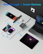 Aluminum Alloy 260W USB C Charger GaN Fast USB C Charging Station 7 Ports 65W Laptop Charger for MacBook Pro/Air/iPad Pro/iPhone (Grey) - Image 5