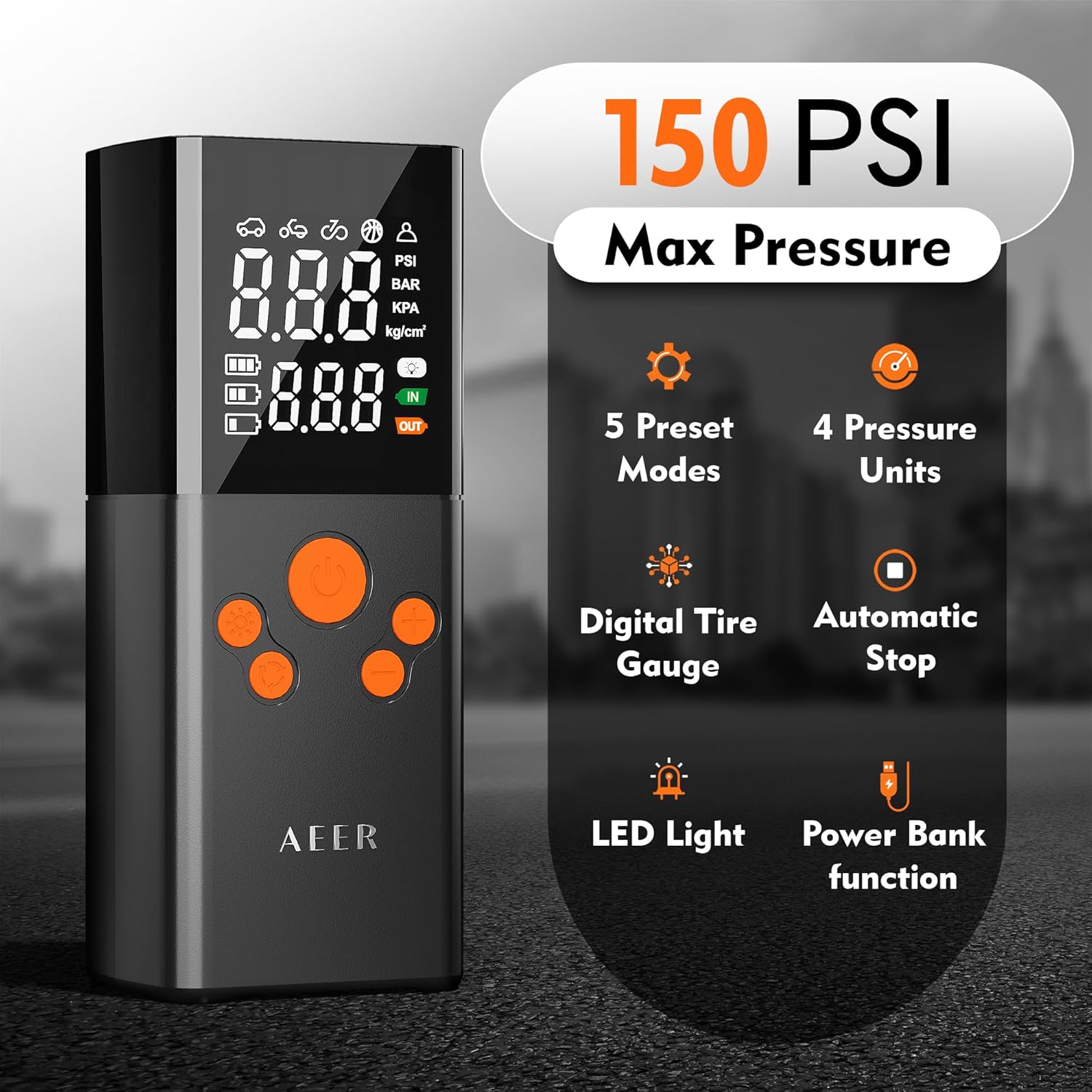 Tire Inflator Portable Air Compressor Air Pump for Car Tires (150 PSI) - Cordless Bike Pump with Tire Pressure Gauge and Motorcycle Tire Inflator with Auto-Shutoff Function - Image 8
