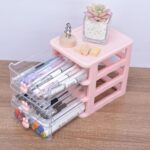 ONEFOLL Stackable Drawer Desk Organizer,Plastic Storage Drawer Bins, Small Drawer Desk Organizer Boxes, Clear Small Plastic Chest of Drawers, Stackable Drawers for Home, Office(Pink) - Image 5