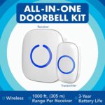 SadoTech Wireless Doorbells for Home, Apartments, Businesses, Classrooms, etc. - 2 Door Bell Ringer & 1 Plug-In Chime Receiver, Battery Operated, Easy-to-Use, Wireless Doorbell w/LED Flash, White - Image 3