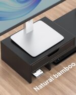 Dual Monitor Riser with Two Drawers for Desk, Bamboo Monitor Stand Riser with Storage, Desk Shelf for Computer, IMac & Laptop, No Assembly Required, Black - Image 3