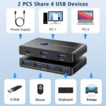 USB 3.0 Switch Selector for 2 Computers, USB Switcher Sharing 4 USB Devices Peripheral Hub for Mouse, Keyboard, Scanner, Printer; for Mac/Windows/Linux; 2 Pack USB Cables Included - Image 5