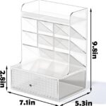 Clear Desk Organizer, Pen Storage Shelves with Drawers, Desk Accessories Holder,Makeup Brush Storage Organizer for Office School Home Supplies (Transparent) - Image 6