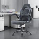 Office Chairs - Ergonomic Gaming Executive Desk Chairs with Flip-up Armrests and Lumbar Support, Adjustable Swivel Rolling Chair,Grey - Image 3