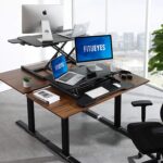 FITUEYES Height Adjustable Standing Desk 32” Wide Sit to Stand Converter Stand Up Desk Tabletop Workstation for Dual Monitor Riser FSD308001WB - Image 3