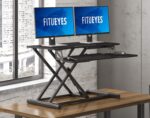 FITUEYES Height Adjustable Standing Desk 32” Wide Sit to Stand Converter Stand Up Desk Tabletop Workstation for Dual Monitor Riser FSD308001WB - Image 6