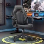 OLIXIS Computer Gaming Chair - PU Leather Ergonomic Office Chair Swivel Desk Chair with Lumbar Support, Executive Chair with Padded Armrest and Seat Cushion for Adults, Grey - Image 3