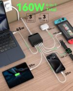 USB C Fast Charger Block, 160W 8 Port GaN Charging Station Hub Brick Power Strip, PD PPS 65W Laptop Adapter for Multiple Devices MacBook Pro/Air, iPad iPhone, Surface, Galaxy, 6ft Cord (Black) - Image 3
