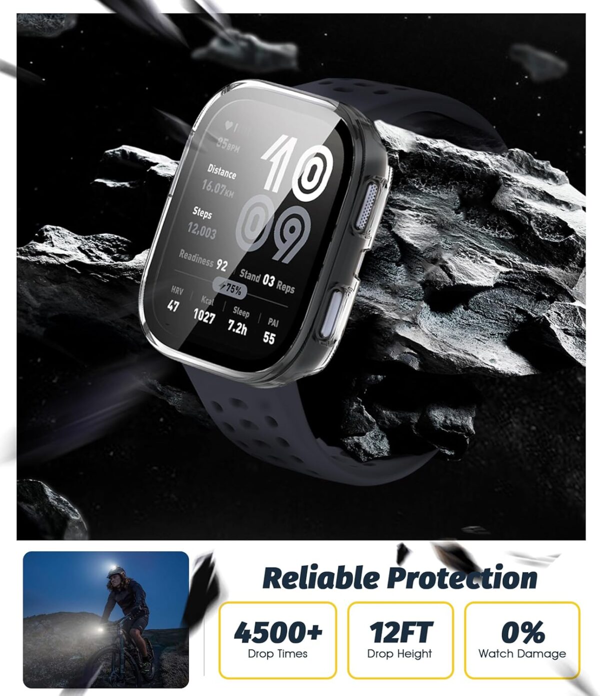 (1 Pack) Orzero Watch Case Compatible for Amazfit Bip 6, Protective PC Frame Face Cover Built-in Tempered Glass Screen Protector, Scratch Resistant Shock Absorbing - Crystal Clear - Image 5