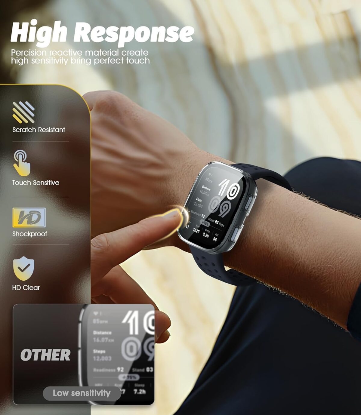 (1 Pack) Orzero Watch Case Compatible for Amazfit Bip 6, Protective PC Frame Face Cover Built-in Tempered Glass Screen Protector, Scratch Resistant Shock Absorbing - Crystal Clear - Image 6