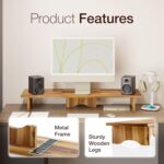 Tinamo Acacia Wood Dual Monitor Stand - Wooden Monitor Riser for Desk - Computer Monitor Stand for Desk - Multi-Purpose Desktop Storage Stand for Computer Laptop Printer TV - Image 3