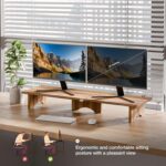Tinamo Acacia Wood Dual Monitor Stand - Wooden Monitor Riser for Desk - Computer Monitor Stand for Desk - Multi-Purpose Desktop Storage Stand for Computer Laptop Printer TV - Image 4