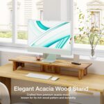 Tinamo Acacia Wood Dual Monitor Stand - Wooden Monitor Riser for Desk - Computer Monitor Stand for Desk - Multi-Purpose Desktop Storage Stand for Computer Laptop Printer TV - Image 5