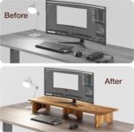 Tinamo Acacia Wood Dual Monitor Stand - Wooden Monitor Riser for Desk - Computer Monitor Stand for Desk - Multi-Purpose Desktop Storage Stand for Computer Laptop Printer TV - Image 7