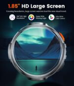 1.85" IPS Ultra Screen Smartwatch with LED Flashlight for Android iOS, 55mm Military Smart Watches for Men, IP68 Waterproof, Make/Answer Call, 24H Heart Rate, 730mAh, 100+ Sports, Metal Strap - Image 3