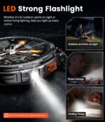 1.85" IPS Ultra Screen Smartwatch with LED Flashlight for Android iOS, 55mm Military Smart Watches for Men, IP68 Waterproof, Make/Answer Call, 24H Heart Rate, 730mAh, 100+ Sports, Metal Strap - Image 6