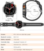 1.85" IPS Ultra Screen Smartwatch with LED Flashlight for Android iOS, 55mm Military Smart Watches for Men, IP68 Waterproof, Make/Answer Call, 24H Heart Rate, 730mAh, 100+ Sports, Metal Strap - Image 10