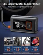 Tire Inflator Portable Air Compressor,150 PSI Bike Tire Pump - Compact Air Pump for Car Tires,Bicycle,Motorcycle,Ball,Rechargeable Tire Inflator with Digital Pressure Gauge and LED Lighth - Image 3