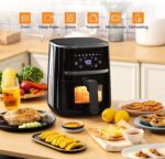 Adoolla Air Fryer Oven 5 Qt Large Oil Free Touch Screen 1500W Mini Oven Combo with 7 Accessories, One-Touch Digital Controls, Nonstick Tray & Dishwasher-Safe Detachable Square Basket, Timer - Image 3