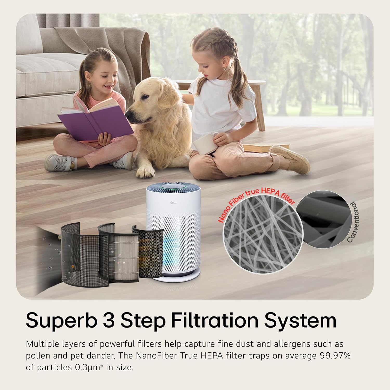 LG PuriCare 360 Air Purifiers for Home, Large and Small Room, Bedroom, Up to 2,059 ft² in 1 Hr with NanoFiber True HEPA Filter, 360 Degrees of Filtration, WiFi, Air Quality Monitor, Low Noise - Image 4