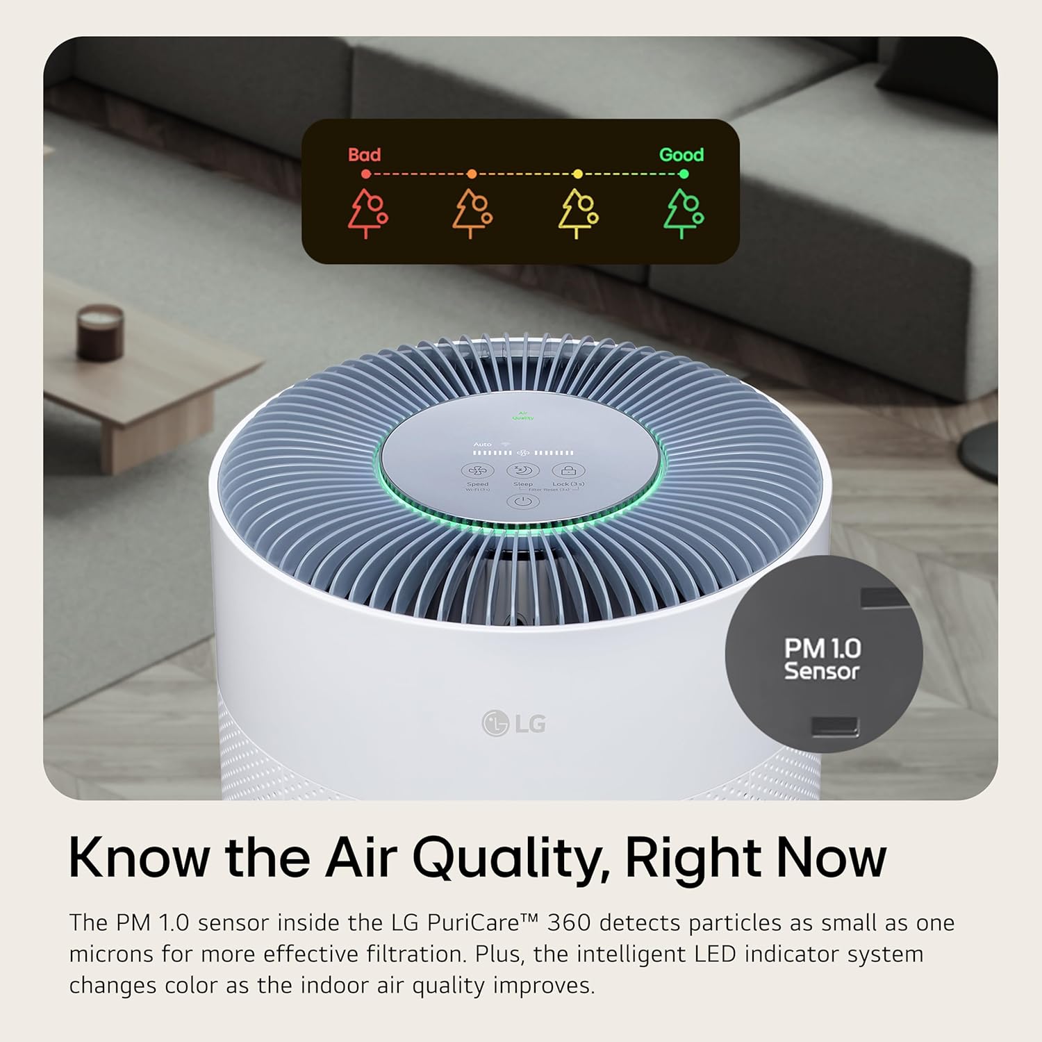 LG PuriCare 360 Air Purifiers for Home, Large and Small Room, Bedroom, Up to 2,059 ft² in 1 Hr with NanoFiber True HEPA Filter, 360 Degrees of Filtration, WiFi, Air Quality Monitor, Low Noise - Image 6