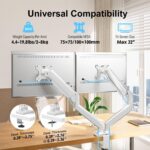 Dual Monitor Mount Fits 13 to 32 Inch Computer Screen, Dual Monitor Arm Hold up to 19.8lbs Each, Full Motion Monitor Desk Mounts for 2 Monitors, Gas Spring Monitor Stand, VESA Mount, White - Image 7