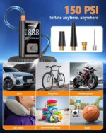 Tire Inflator Portable Air Compressor 150PSI Cordless Air Pump for Car, Motorcycle, Bicycle Tires, Balls, Auto Air Compressor with Digital Pressure Gauge, Emergency LED Light - Image 4