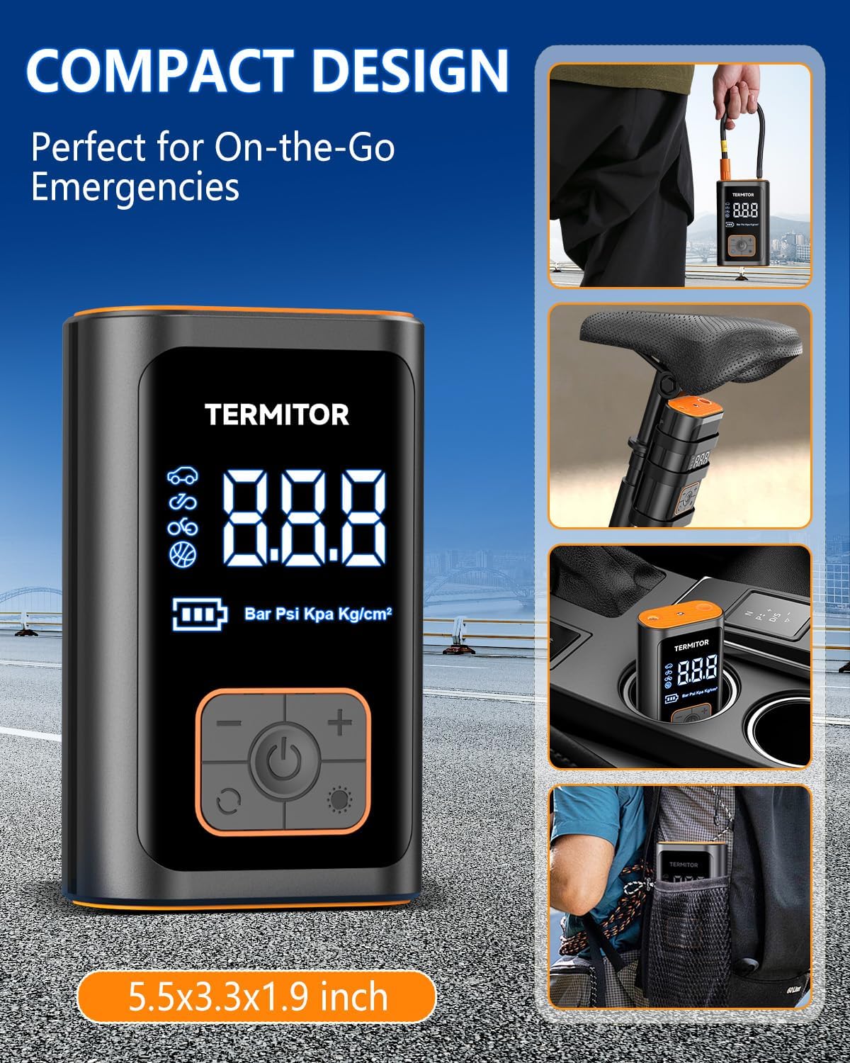 Tire Inflator Portable Air Compressor 150PSI Cordless Air Pump for Car, Motorcycle, Bicycle Tires, Balls, Auto Air Compressor with Digital Pressure Gauge, Emergency LED Light - Image 9