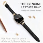 JR.DM Slim Leather Bands Compatible with Fitbit Versa 4/Versa 3/Sense 2/Sense Band, Top Genuine Soft Leather Band with Charms, Feminine Designer Strap for Fitbit Smartwatch - Image 3