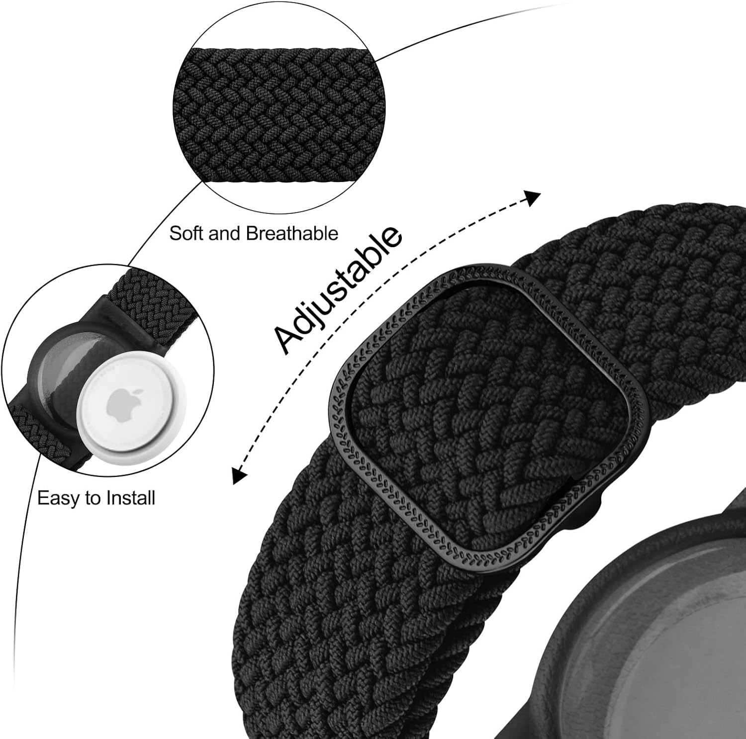 Vanjua Wristband Compatible with Apple AirTag Holder for Kids, Protective Case for Air Tag GPS Tracker Holder with Adjustable Nylon Bracelet Watch Band for Toddler Child (Black) - Image 4