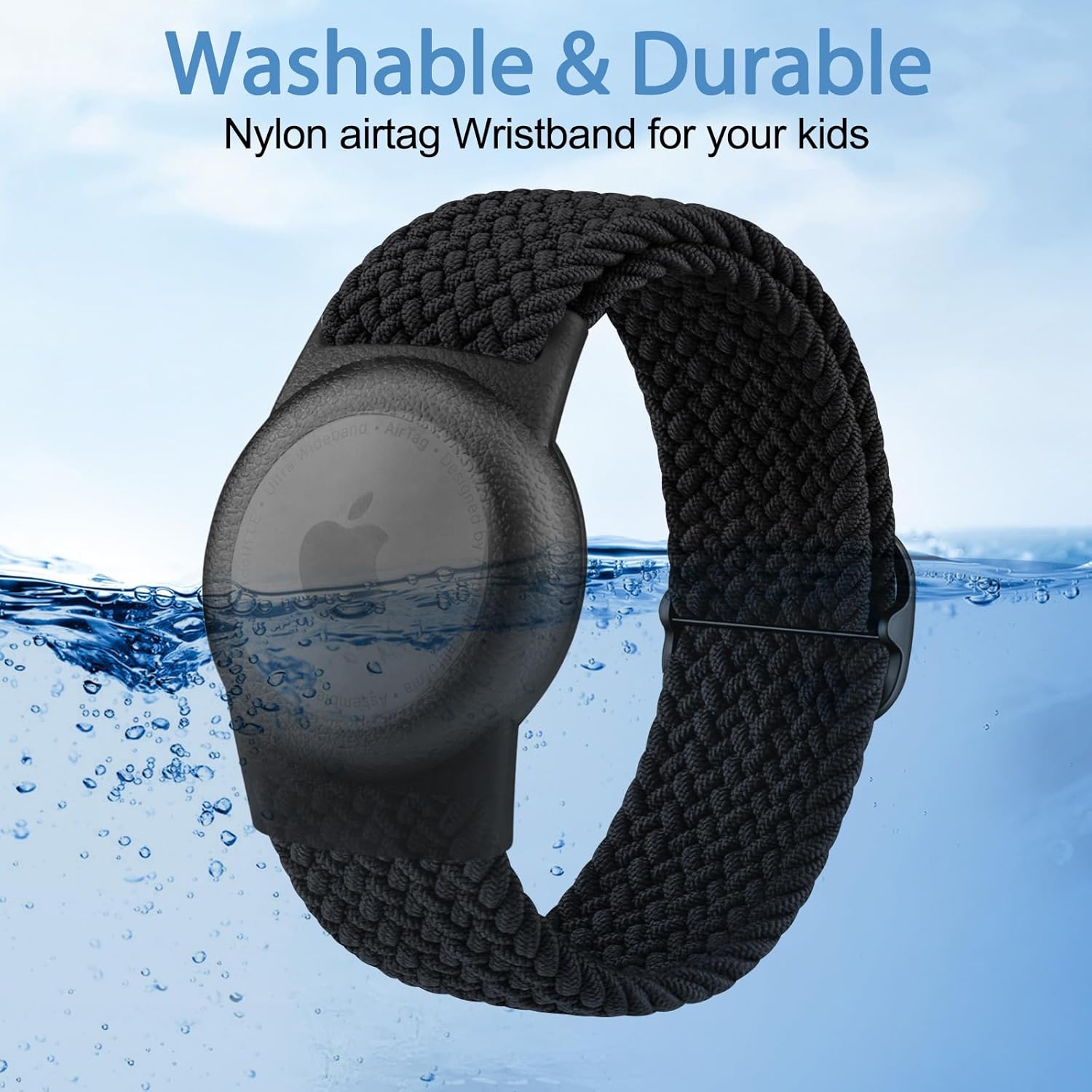 Vanjua Wristband Compatible with Apple AirTag Holder for Kids, Protective Case for Air Tag GPS Tracker Holder with Adjustable Nylon Bracelet Watch Band for Toddler Child (Black) - Image 5